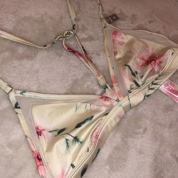 NWT Victoria’s Secret PINK Unlined White Satin Flower Racer Halter Bra - Sz S - Picture 3 of 8